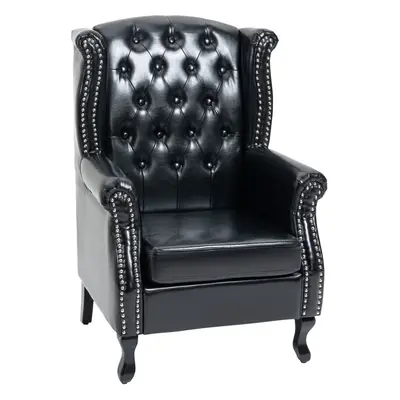 HOMCOM Chesterfield-style Wing Back Armchair Tufted Accent Chair Black