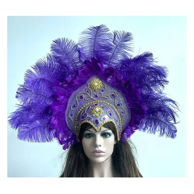 (big purple, One Size) Women Brazil Carnival Party Feather Headdress Headpiece Crown Headdress H