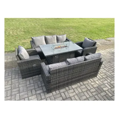 Fimous Rattan Outdoor Garden Furniture Sofa Set Gas Fire Pit Dining Table Gas Heater with Seater