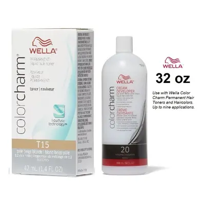 (T15 Pale Beige Blonde + Vol. 32oz) Wella Hair Colour & Volume Developer 32oz (BIG)