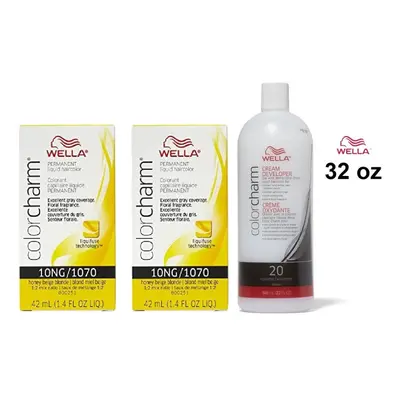 (10NG + 10NG+Developer (Vol. 20) 32oz) Wella Color Charm Haircolor 10NG Honey Beige Blonde