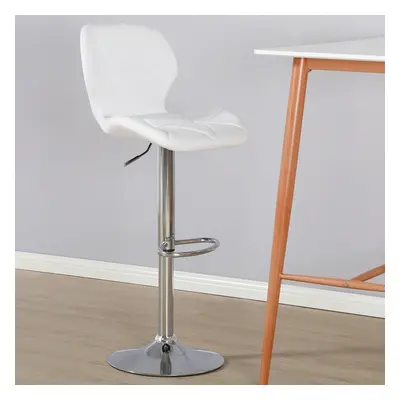 (PU Leather White) Charles Jacobs Diamond Style Adjustable Breakfast Bar Stool with Footrest