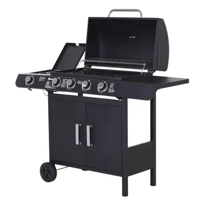 Outsunny Gas Barbecue | 4+1 BBQ Grill With Storage & Side Table