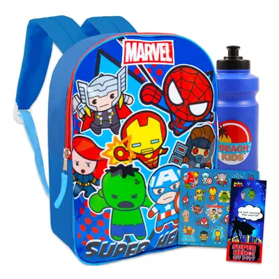 Marvel Avengers Backpack for Boys - Bundle with 15"" Avengers Backpack Plus Water Bottle Sticker