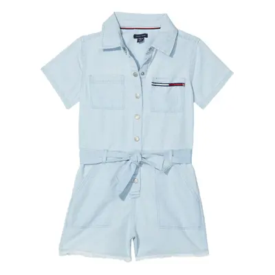 Tommy Hilfiger Girls' Denim Romper with Tie Front Belt and Snap Closur