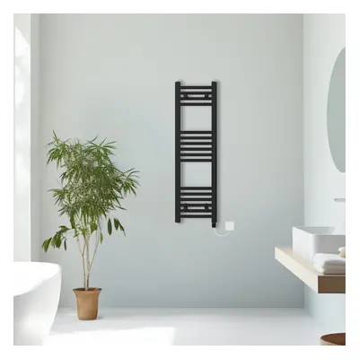 (Black, 1000x300mm) Prefilled Electric Straight Heated Towel Rail Radiator Ladder Warmer