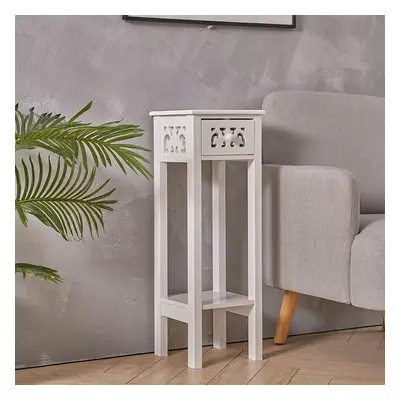 (White) French Style Accent Console Table Wooden Plant Stand with Drawer