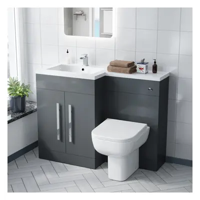 Nes Home Dark Grey LH Basin Sink Vanity Cabinet 1100mm & BTW Toilet Flat Pack