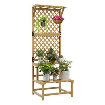 Outsunny Wooden Plant Stand with Trellis for Climbing Plants, Yellow