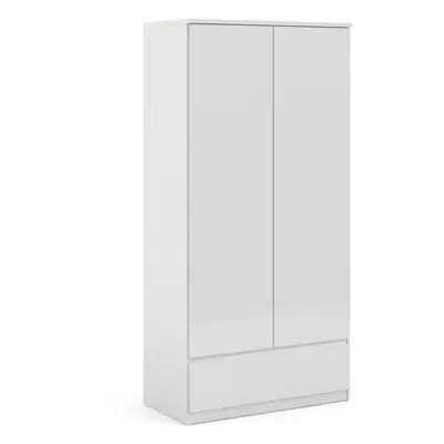 Naia Wardrobe with doors + drawer in White High Gloss