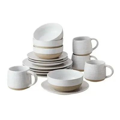 (White) Better Homes & Gardens- Abott White Round Stoneware 16-Piece Dinnerware Set