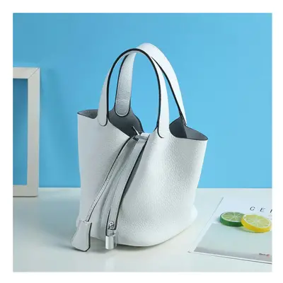 (Milkose White (head layer cowhide), small) New Litchi Pattern Casual Dish, Bag Leather, Fashion