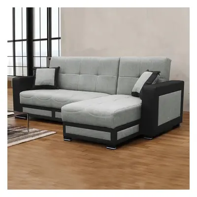 (Grey, Right Corner) Halifax Fabric Ottoman Storage Corner Sofa Bed