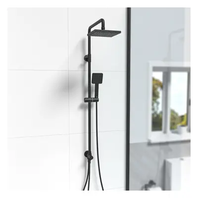 Nes Home Matt Black Square Exposed Bathroom Shower Mixer Twin Head Set