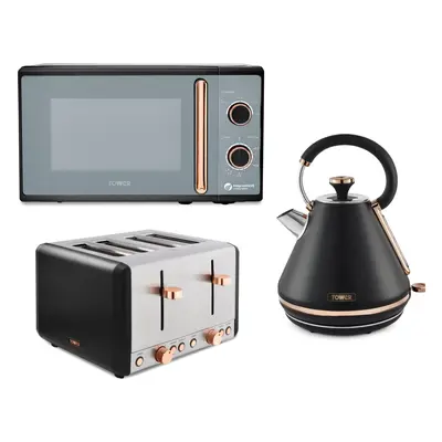 Tower Cavaletto Black & Rose Gold Kettle Slice Toaster & Microwave