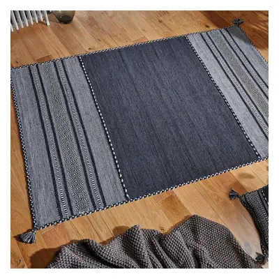 (Charcoal, x cm) Kelim Multi Coloured Rugs Cotton Eco Friendly Handmade Flatweave Rug Hall Runne