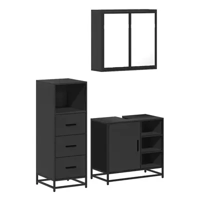 (black) vidaXL Piece Bathroom Furniture Set Sonoma Oak Engineered Wood