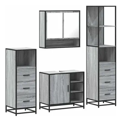 (grey sonoma) vidaXL 4ÃÂ Piece Bathroom Furniture SetÃÂ Brown Oak Engineered Wood