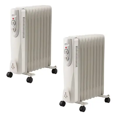 (2) Fin 2000w Oil Filled Radiator 2kw Portable Heater Heat Thermostat Settings