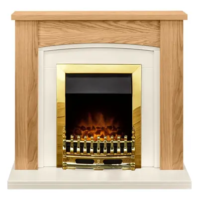 Adam Chilton Fireplace Suite in Oak with Blenheim Electric Fire in Brass, Inch