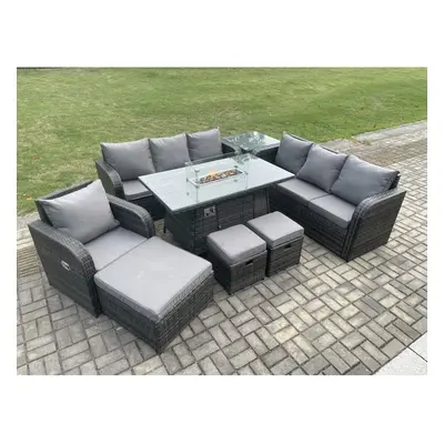 Fimous Seater Wicker Rattan Garden Furniture Set Gas Fire Pit Dining Table Seater Sofa Set Indoo