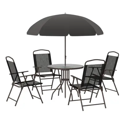 Outsunny 6PC Garden Dining Set Outdoor Furniture Folding Chairs Table Parasol