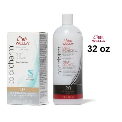 (T15+Dev(Vol.20)32oz) Wella Color Charm T15 Pale Beige Blonde Hair Toner