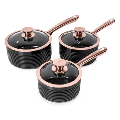 (Black and Rose Gold, Piece Saucepan Set) Linear non-stick induction cooker set with lid, easy t