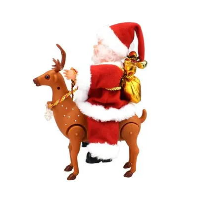 Christmas Music Toys Walking Deer Riding Santa Claus Electronic Toys Christmas Decorations Gift 