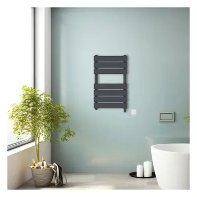 (Anthracite, 650x400mm) Prefilled Electric Heated Towel Rail Radiator Flat Panel Warmer Ladder