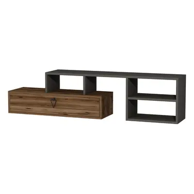 (Light Walnut & Dark Grey) Mercury Adjustable TV Stand with Storage Shelves