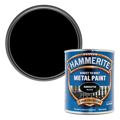 Hammerite Direct to Rust Metal Paint - Smooth Black Finish 750ML