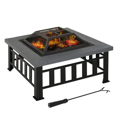 Outsunny Fire Pit Heater Square Table Patio Backyard Metal Black Ï86cm Outdoor