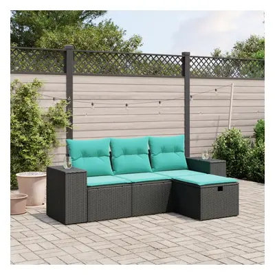 vidaXL Piece Patio Sofa Set with Cushions Black Poly Rattan