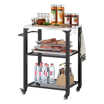 Outsunny 3-Shelf Outdoor Grill Cart, Outdoor Kitchen w/ Stainless Steel Top