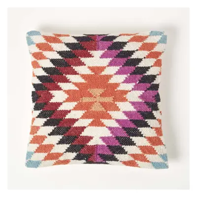 (Pink & Orange) Handwoven Kilim Cushion with Feather Filling