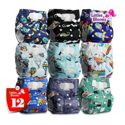 (12) [Littles&Bloomz]9pcs/set STANDARD Hook-Loop Reusable Washable Real Cloth Nappy Diaper,9 nap