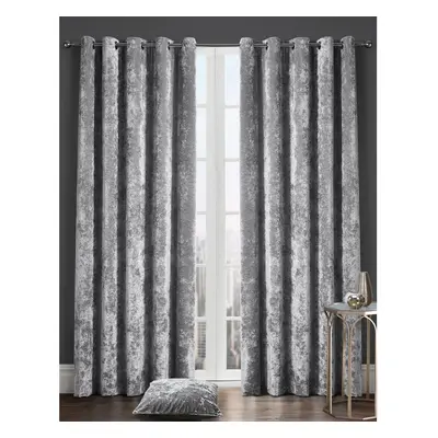 (66x90", Silver) Kampala Hill Crushed Velvet Fully Lined Eyelet Curtains Ring Top Curtain Pair