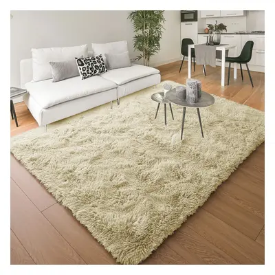 (200cm x 290cm (6ft 8" x 9ft 7"), Cream) Anti Slip Shaggy Rug For Living Room Runner Carpet