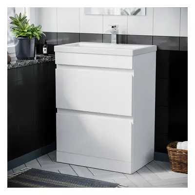 Hardie 600mm Drawer White Floorstanding Vanity Cabinet and Basin Sink Unit