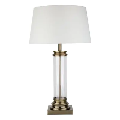 Glass Column And Antique Brass Base Bedside Table Lamp Desk Light Cream Shade