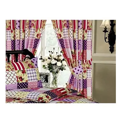 Patchwork Berry, 66x72 Curtains + Matching Tie-Backs, Floral Damask Polka Dots Spots Flowers Tha