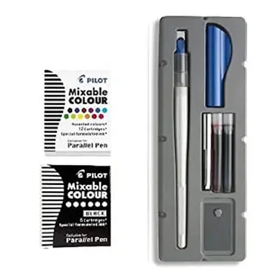 Pilot Parallel Pen 2-Color Calligraphy Pen Set with Black and Assorted Colors Ink Refills 6.0mm 