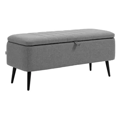 HOMCOM Storage Ottoman Bench, Linen Fabric Footstool with Steel Legs Grey