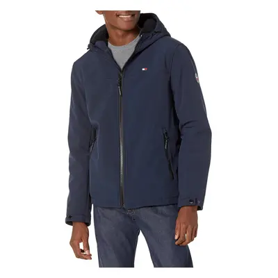 Tommy Hilfiger Mens Filled Soft Shell Hooded Open Bottom Jacket with Full Sherpa Lining Dark Mid