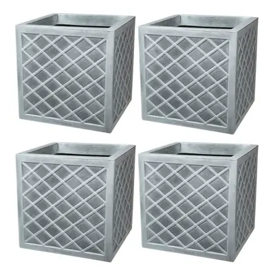 4x Strata Square Lazio Planter 39cm Plastic Lattice Effect Slate Grey