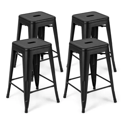 4 Pcs 61cm Bar Stools Set Stackable Counter Height Metal Stools w/ Hole