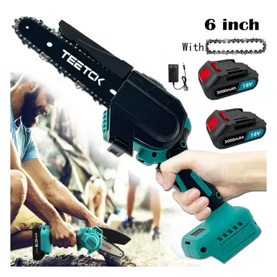 6-Inch Coldless Mini Chainsaw +2x3.0A Battery +Charger+1 Saw Chain-Makita Compatible