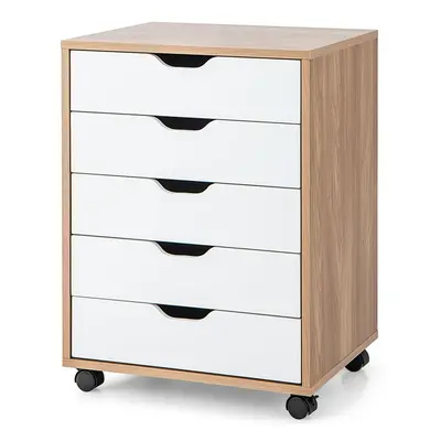 5 Drawer Chest Storage Dresser Floor Cabinet Organizer w/Wheels Naturl