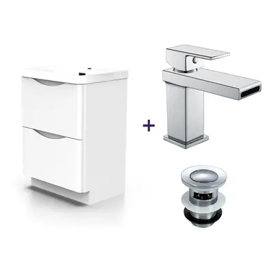 Nes Home White Basin Vanity Unit and Tap Set with Free Waste